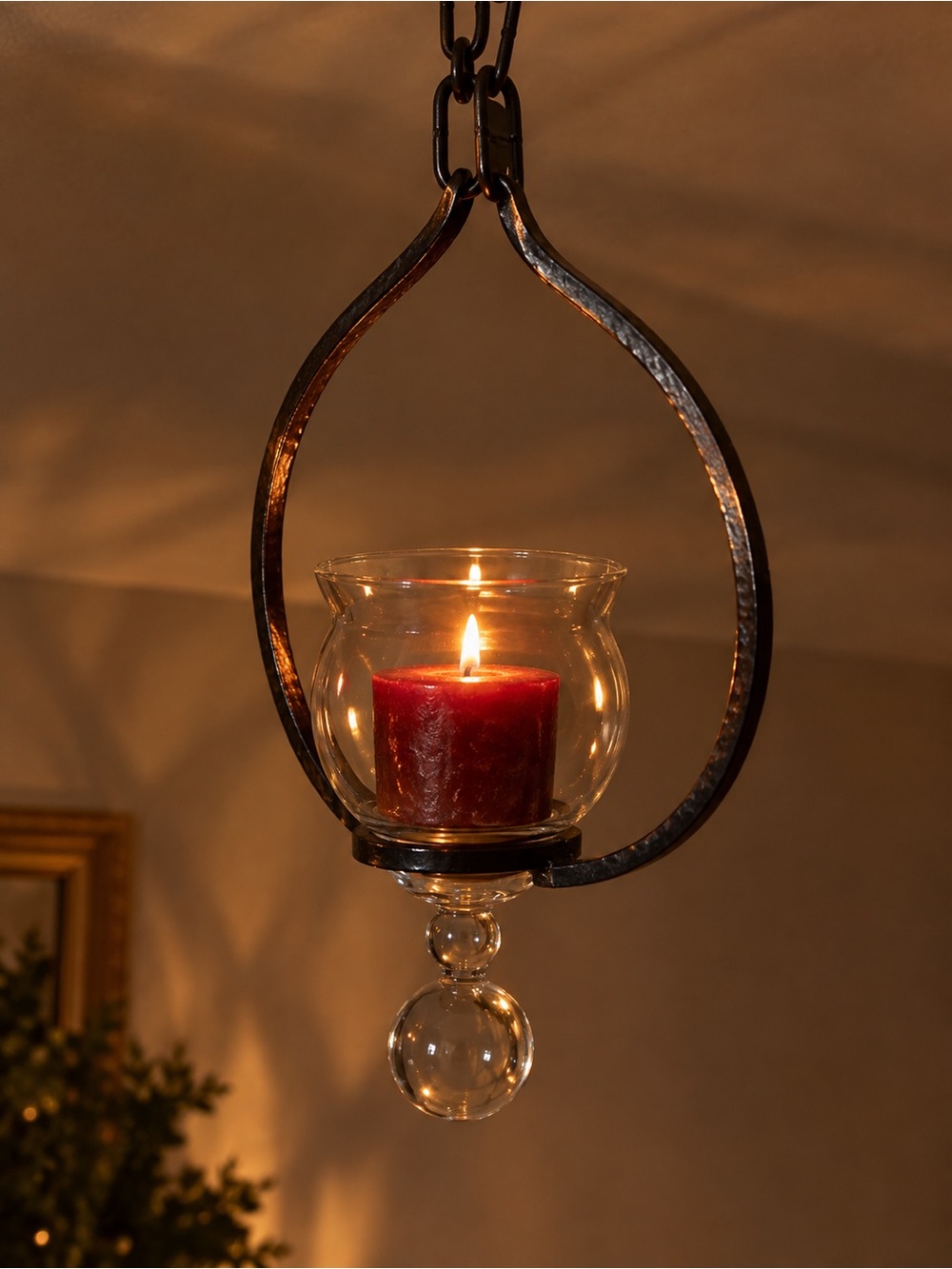 Hanging Iron and Glass Candle Lantern/Holder Unbranded